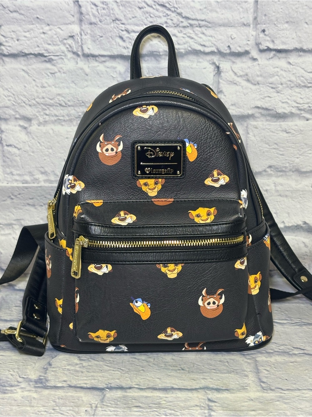 Loungefly Mini Backpack Disney Lion King Character Faces Black Faux Leather